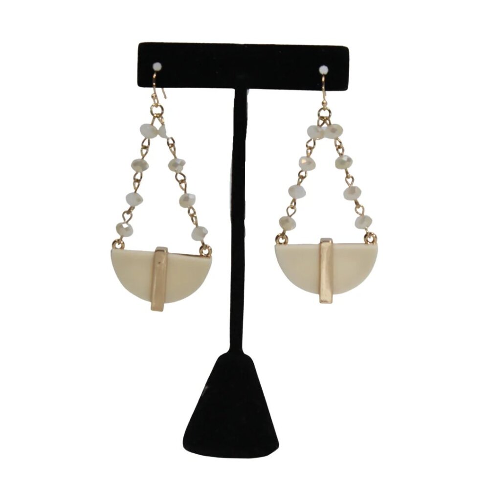 Women's Stylish Gold Creamy White Bead Hook Earrings